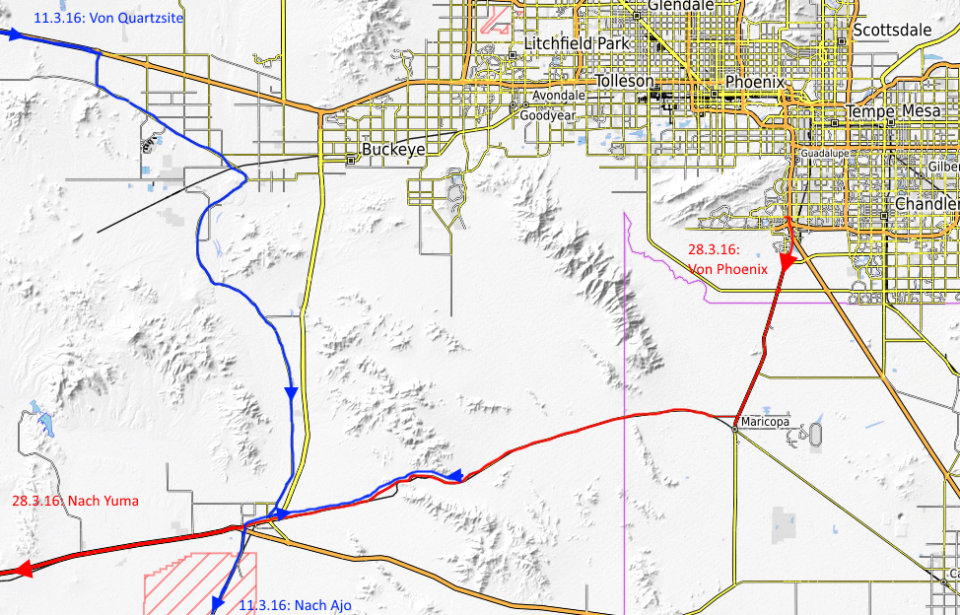 Phoenix Yuma West from south to north
