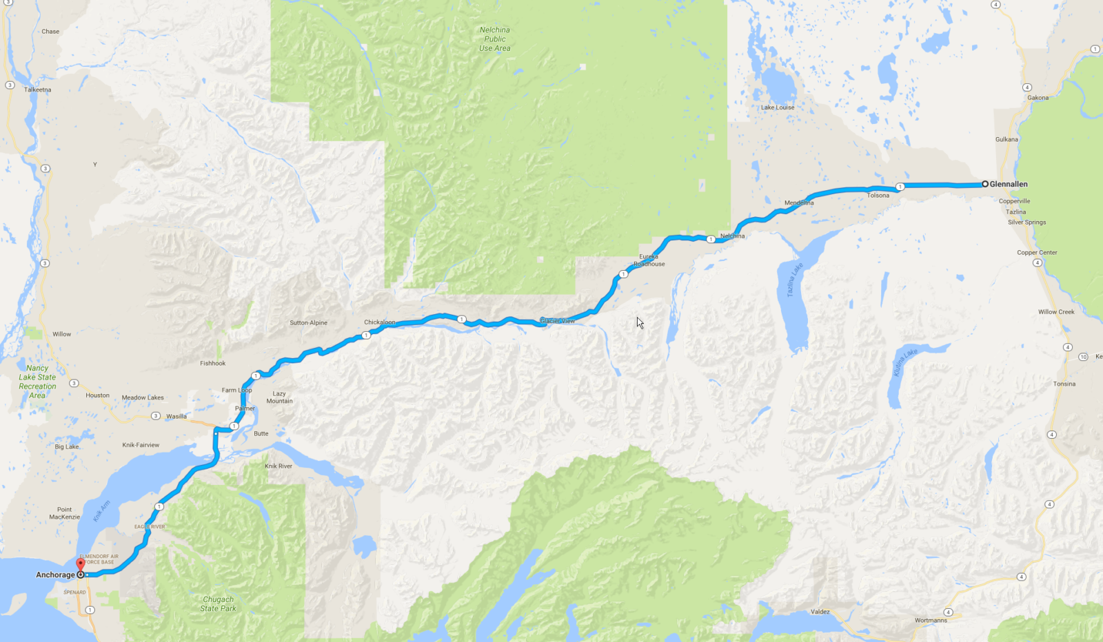 GlennallenAnchorage West from south to north